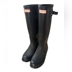 HUNTER Women’s Black Rubber Tall Rain Boots with Buckle Size 8.5/9